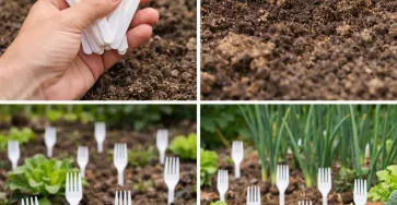 Fourchettes en plastique dans le potager tous les jardiniers sy mettent la raison est ingenieuse.jpg