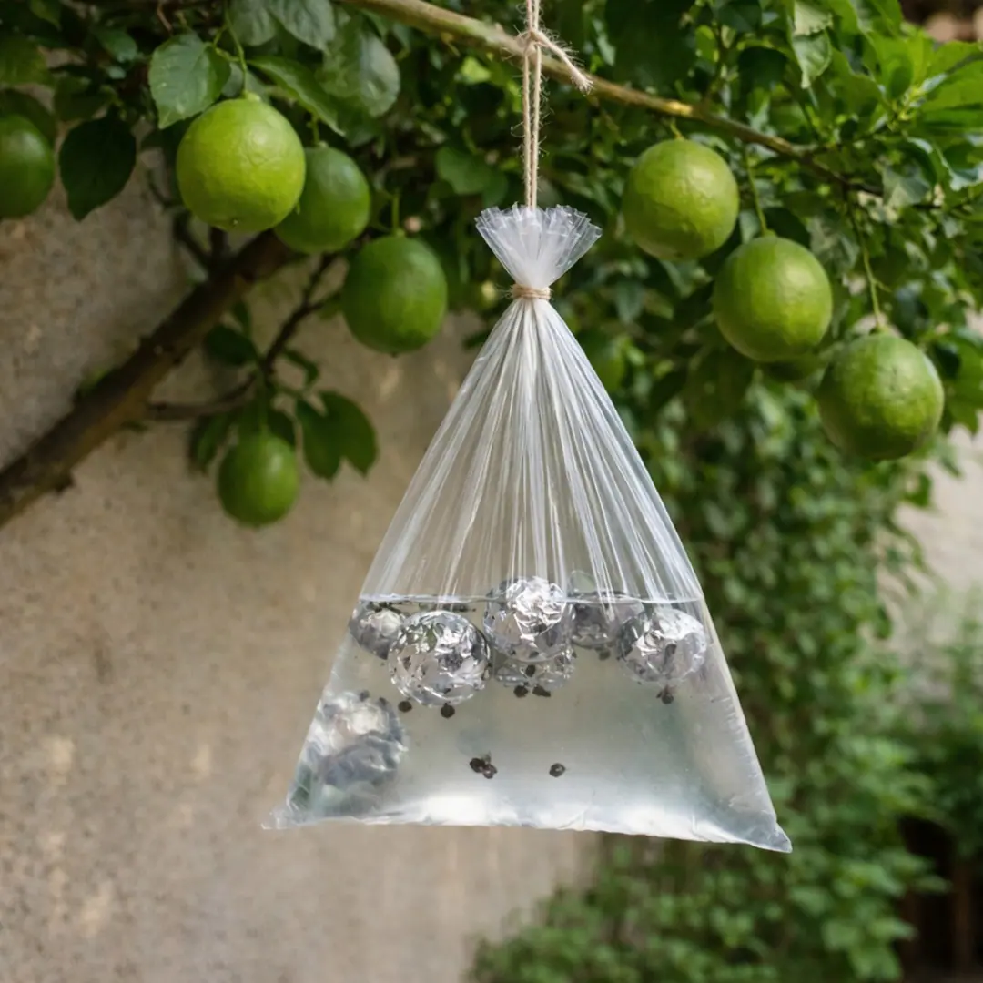 Suspendre un sac deau a une branche un effet curieux.jpg